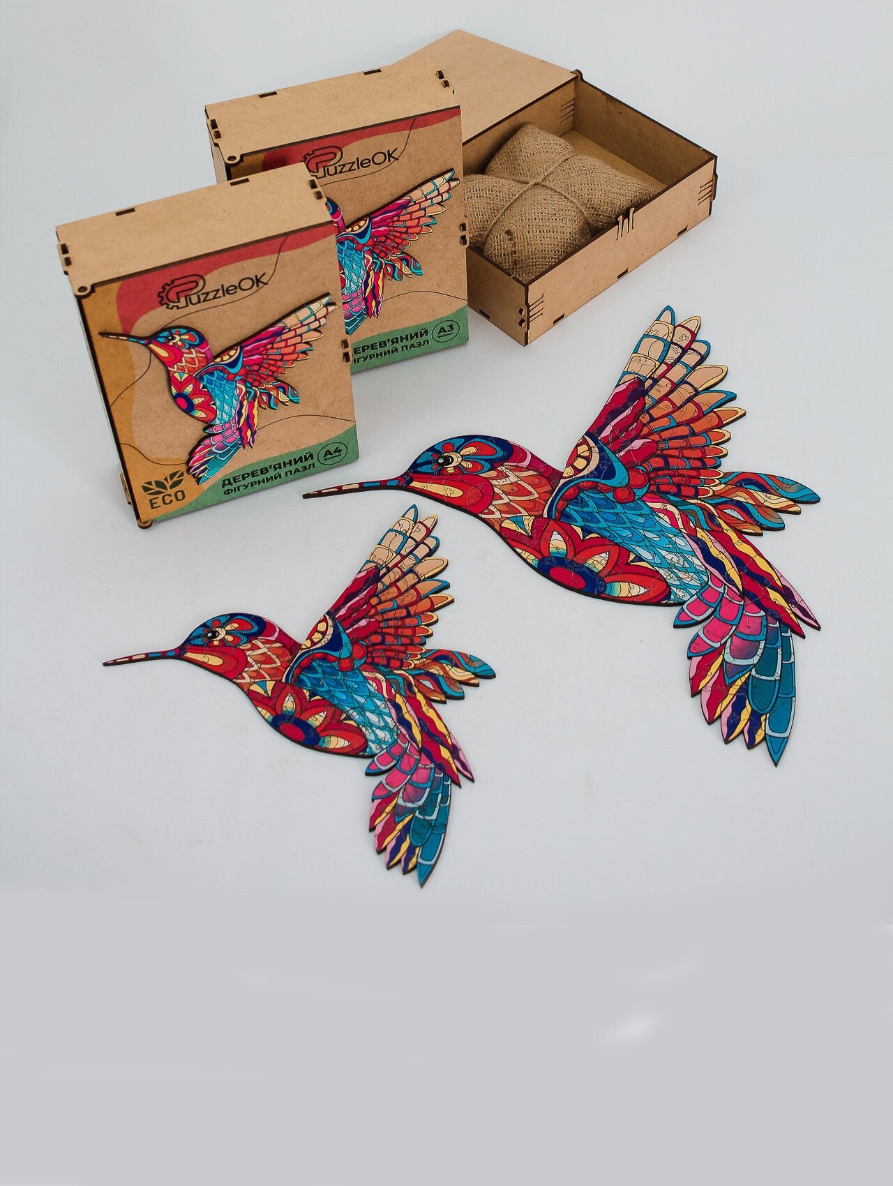 Animal wooden puzzle Fragile Hummingbird - gift wooden ecofriendly puzzle medium and large, Puzzle for adults and kids