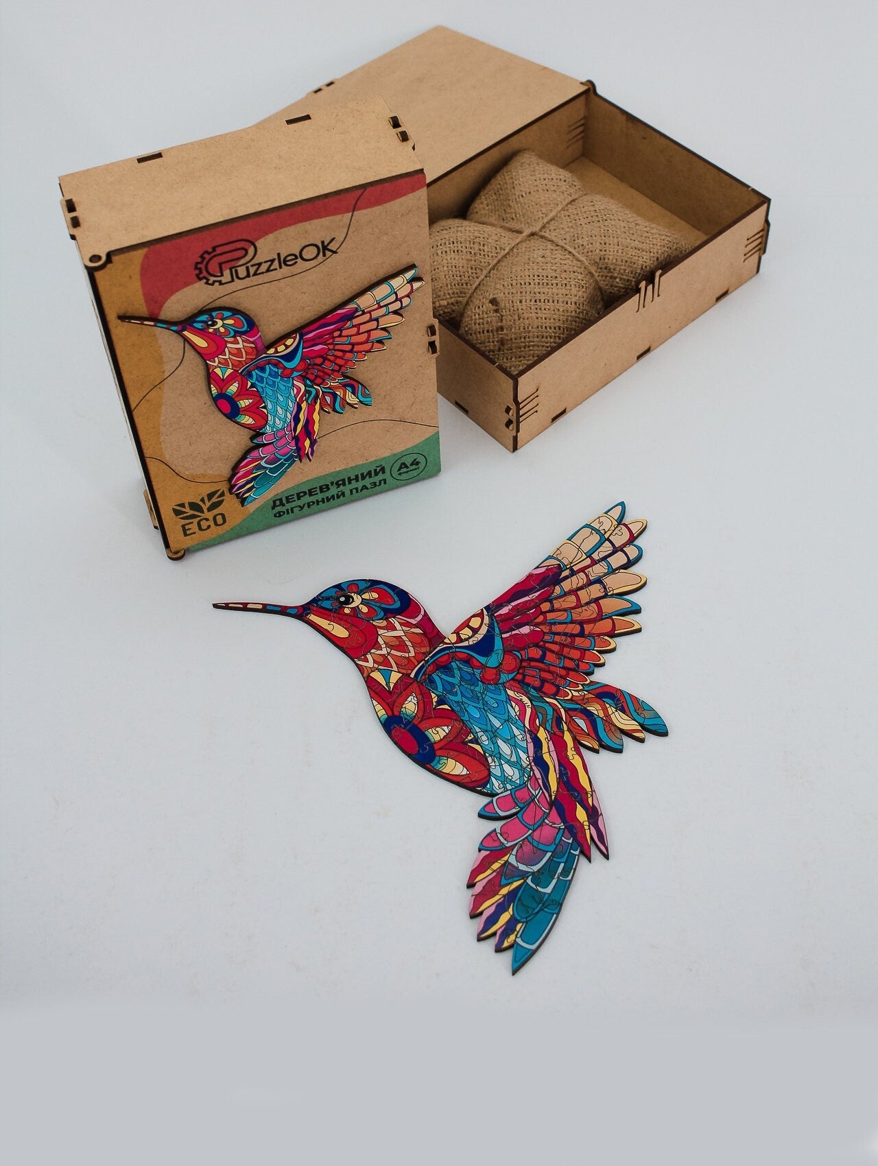 Animal wooden puzzle Fragile Hummingbird - gift wooden ecofriendly puzzle medium and large, Puzzle for adults and kids