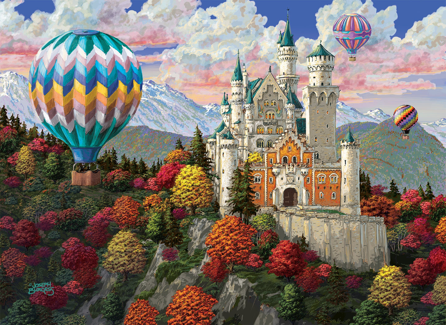 Wooden Jigsaw Puzzle "The Neuschwanstein Castle" 200, 500, 750, 1000 pcs Air Balloon Adults Kids Unusual Pieces Wooden.City