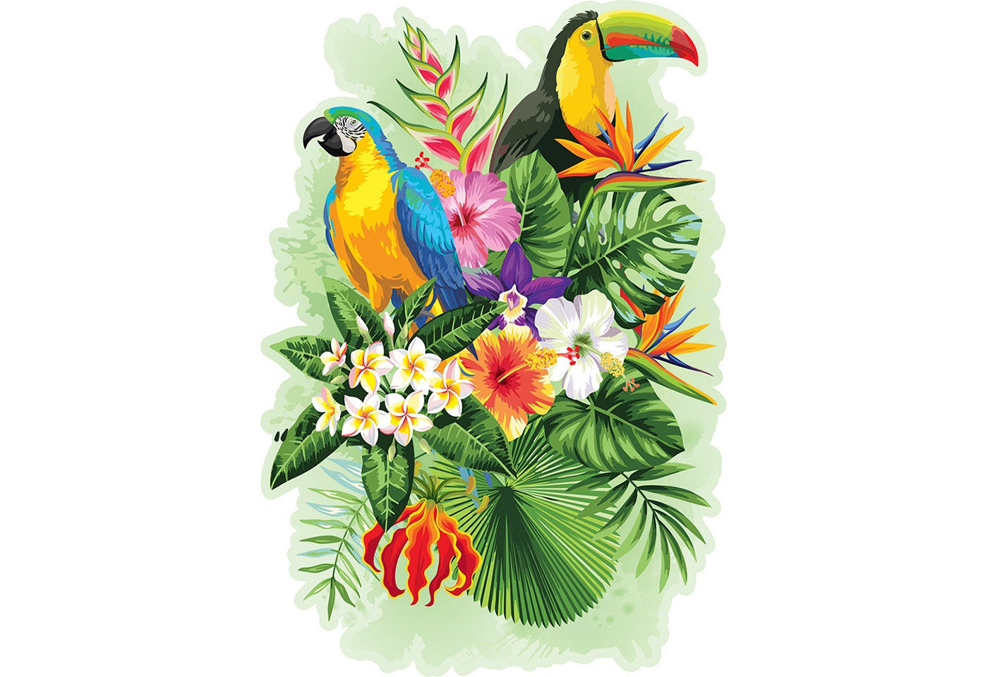 Wooden Jigsaw Puzzle "Tropical Birds" 160, 300 pcs Unique Unusual Cool Shaped Pieces Mosaic Kids Adults Wooden.City