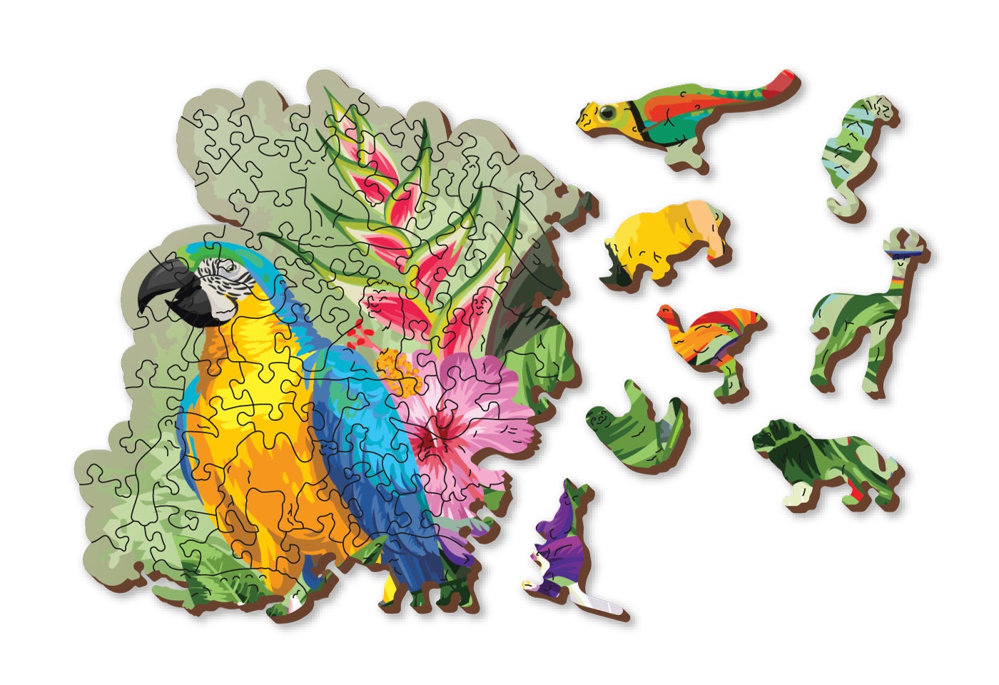 Wooden Jigsaw Puzzle "Tropical Birds" 160, 300 pcs Unique Unusual Cool Shaped Pieces Mosaic Kids Adults Wooden.City