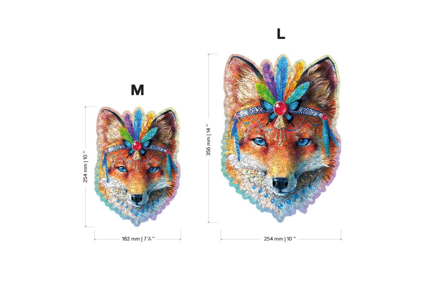 Wooden Jigsaw Puzzle "Mystic Fox" 150, 250 pcs Unique Unusual Animal Shaped Pieces Mosaic Puzzle Gifts Kids Adults Wooden City