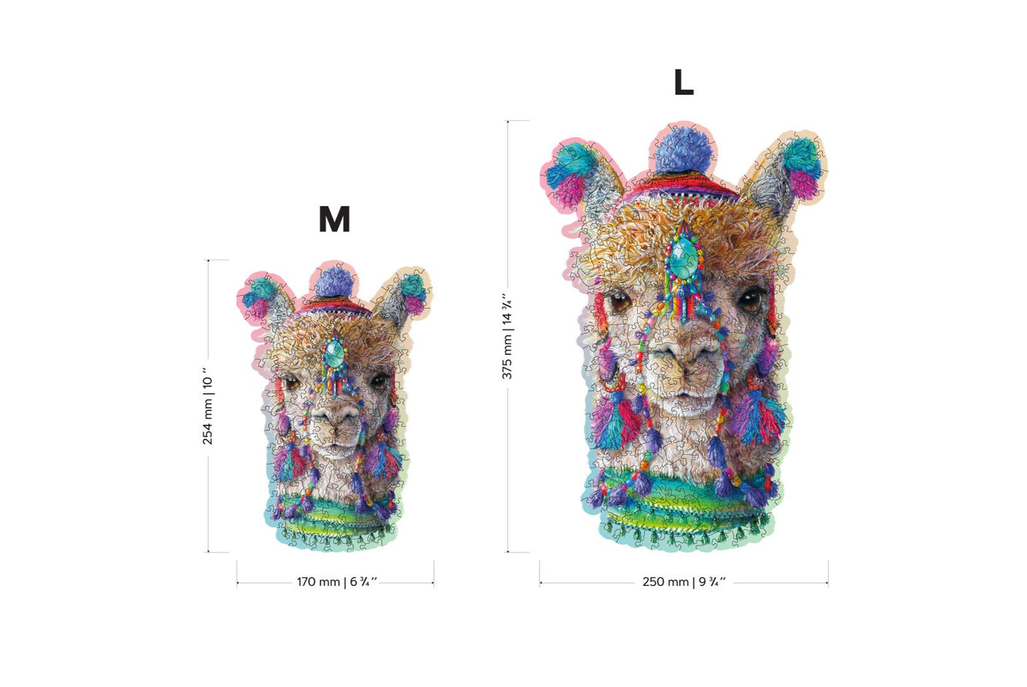 Wooden Jigsaw Puzzle "Mystic Alpaca" 130, 250 pcs Unique Unusual Animal Shaped Pieces Mosaic Puzzle Gifts Kids Adults Wooden City