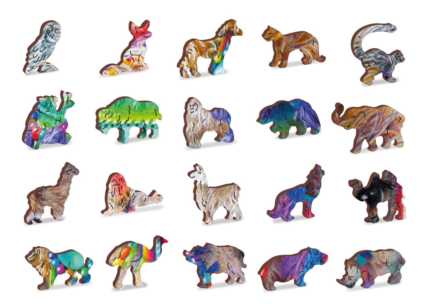 Wooden Jigsaw Puzzle "Mystic Alpaca" 130, 250 pcs Unique Unusual Animal Shaped Pieces Mosaic Puzzle Gifts Kids Adults Wooden City