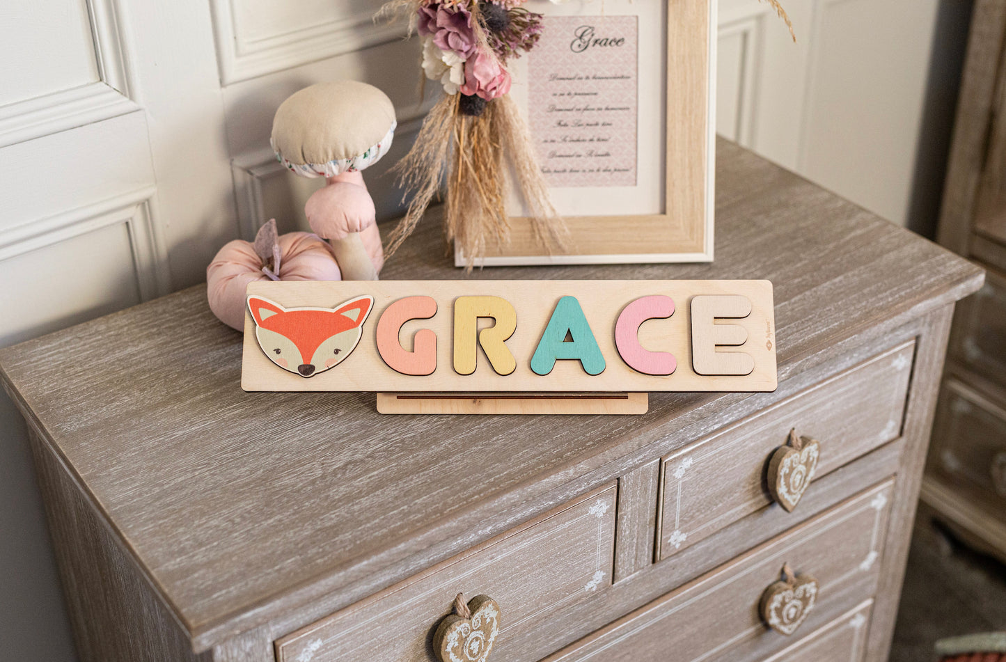 Wooden Name Puzzle with Animals Shapes and Letters  -Educational Toys - Montessori - Birthday Gift - Nursery Decoration