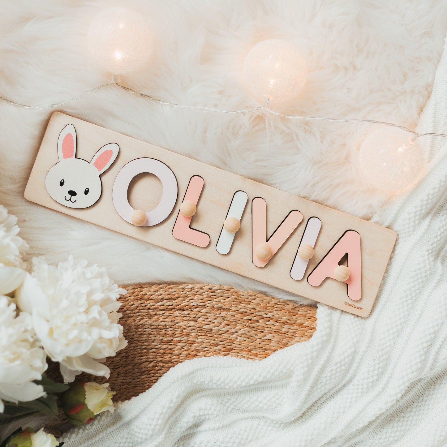 Name Puzzle With Animals, First Easter Gift, Montessori Toys, Baby Girl Personalized Gift, Custom Puzzle Board, Sensory Toys For Toddlers