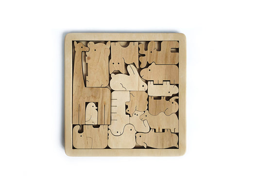 Wooden Animals Kids Puzzle | Free Personalization | Jigsaw Puzzle | Eco Birthday Kids Gift | Educational toys for Kid | Montessori toys