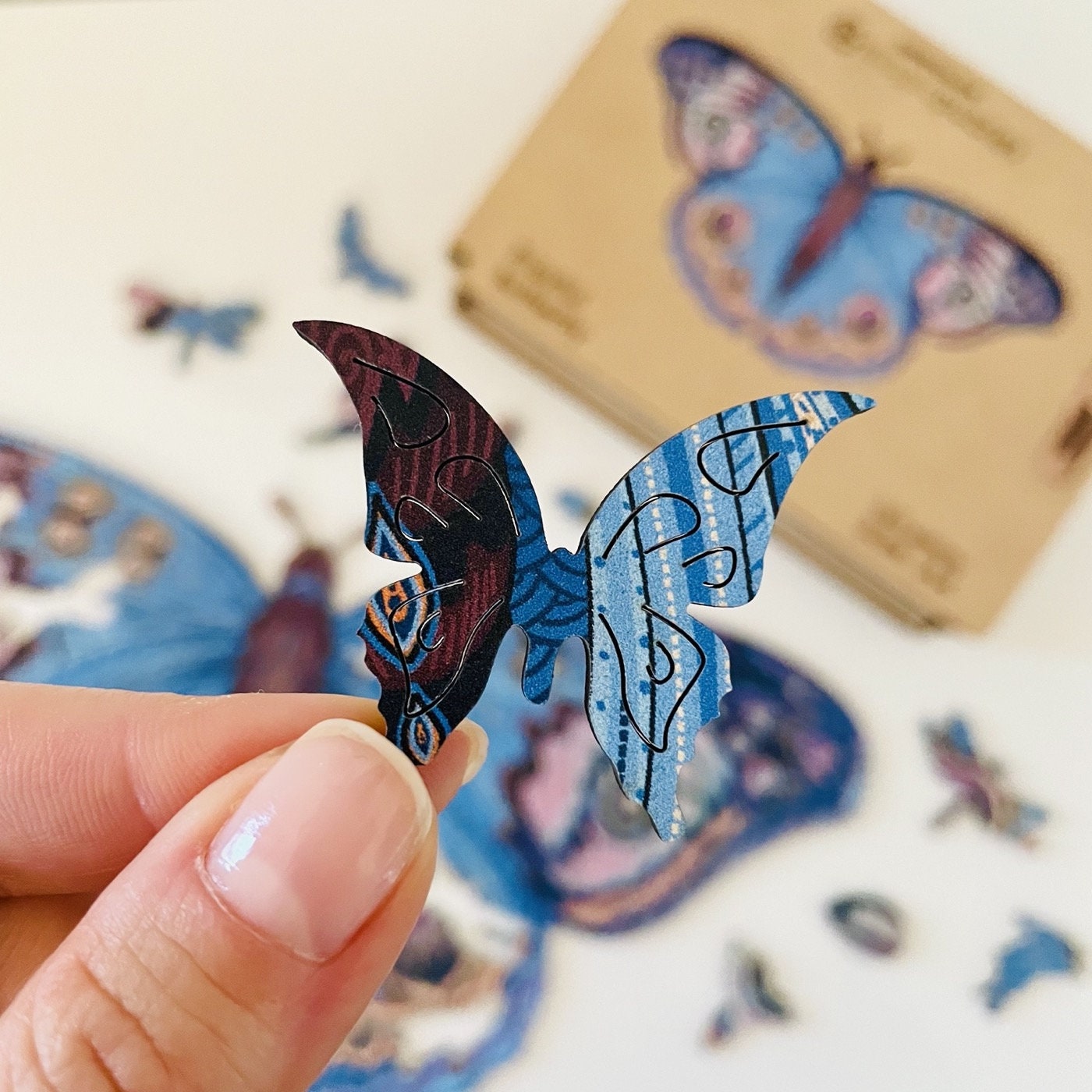 Playful Butterfly Wooden Jigsaw Puzzle for Adults and Kids | Laser Cut Premium Wood | Animal Shaped 3D Puzzle Pieces | Unique Gift