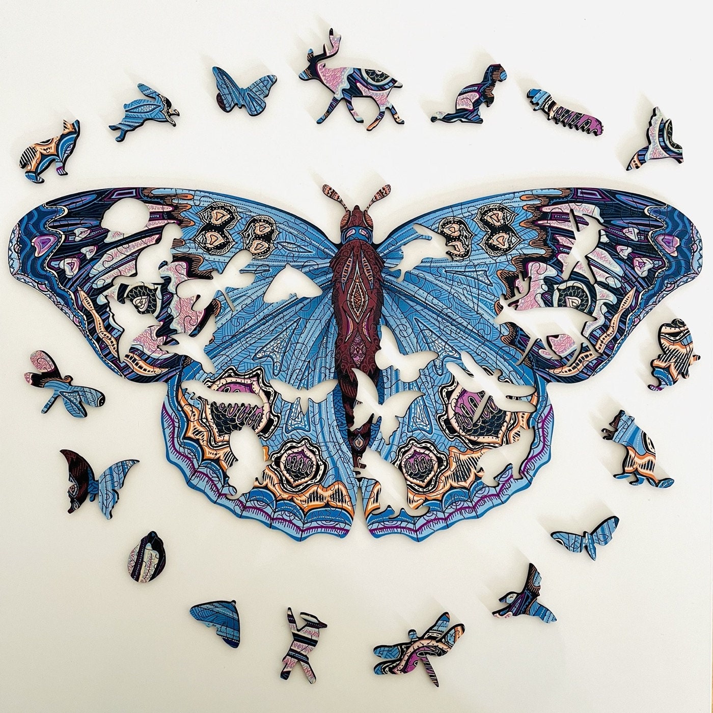 Playful Butterfly Wooden Jigsaw Puzzle for Adults and Kids | Laser Cut Premium Wood | Animal Shaped 3D Puzzle Pieces | Unique Gift