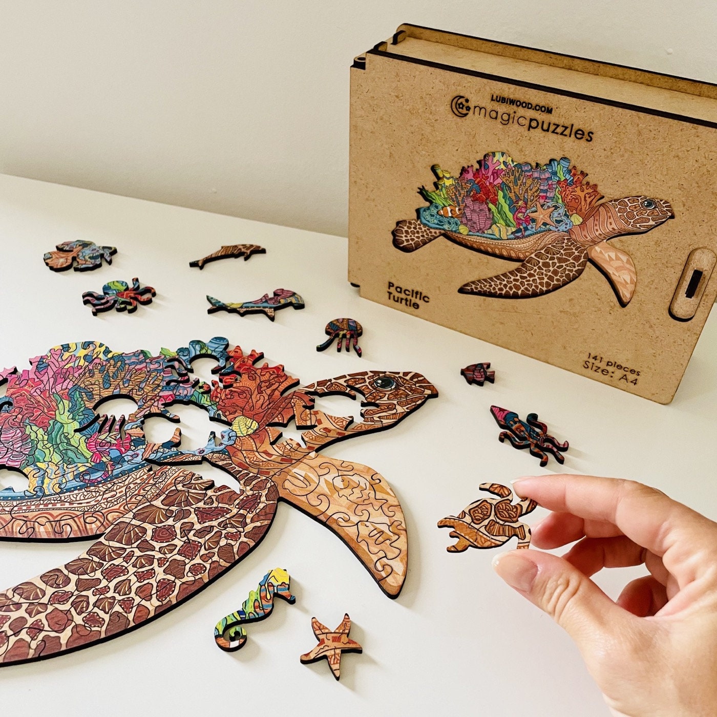 Pacific Turtle Wooden Jigsaw Puzzle for Adults and Kids | Laser Cut Premium Wood | Animal Shaped 3D Puzzle Pieces | Unique Gift