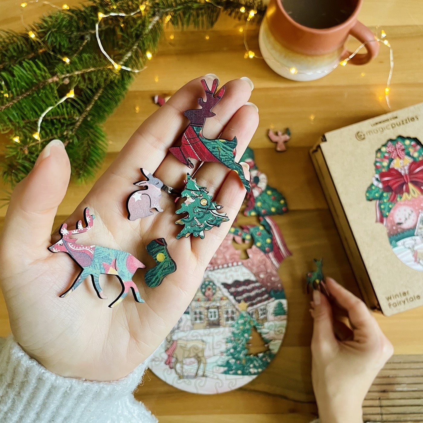 Winter Fairytale Wooden Jigsaw Puzzle for Adults and Kids | Laser Cut Premium Wood | Animal Shaped 3D Puzzle Pieces | Unique Gift