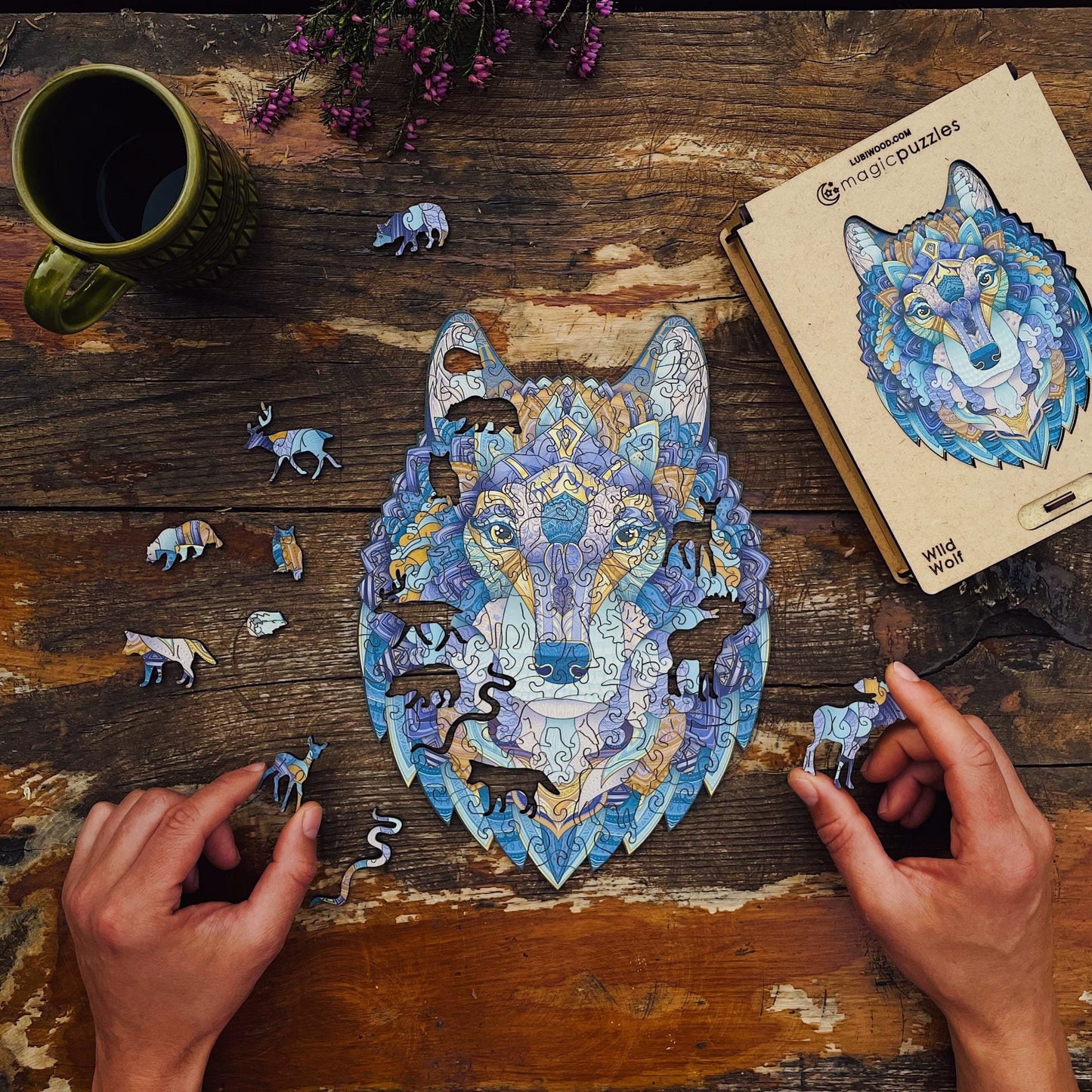 Wild Wolf Wooden Jigsaw Puzzle for Adults and Kids | Laser Cut Premium Wood | Animal Shaped 3D Puzzle Pieces | Unique Gift