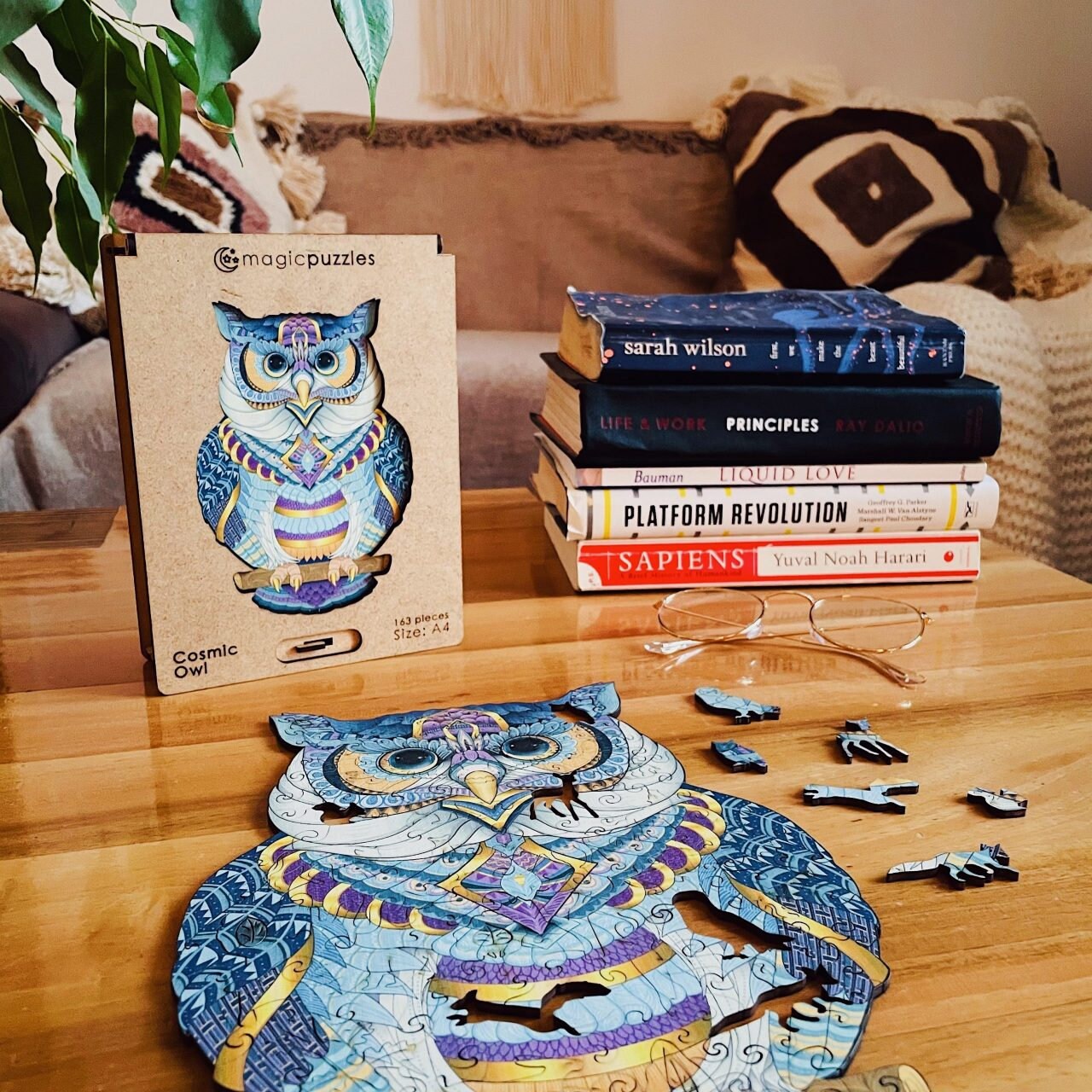 Cosmic Owl Wooden Jigsaw Puzzle for Adults and Kids | Laser Cut Premium Wood | Animal Shaped 3D Puzzle Pieces | Unique Gift