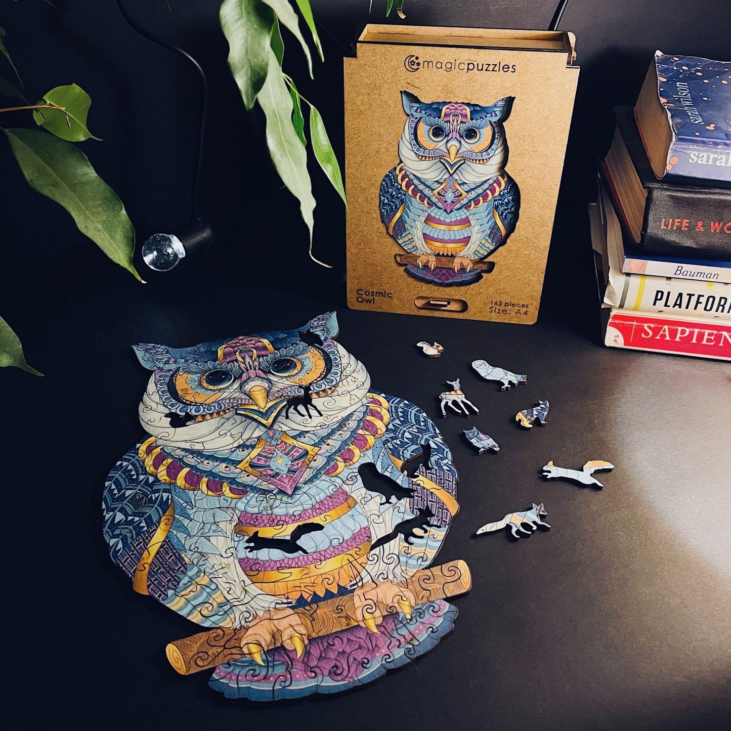 Cosmic Owl Wooden Jigsaw Puzzle for Adults and Kids | Laser Cut Premium Wood | Animal Shaped 3D Puzzle Pieces | Unique Gift