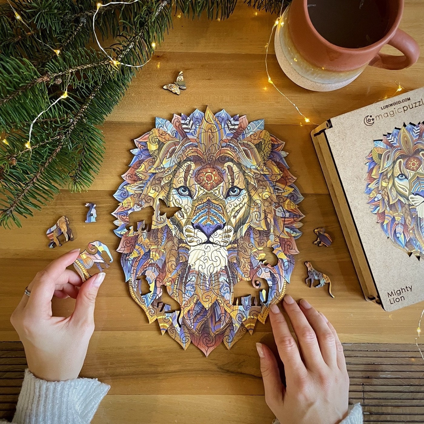 Mighty Lion Wooden Jigsaw Puzzle for Adults and Kids | Laser Cut Premium Wood | Animal Shaped 3D Puzzle Pieces | Unique Gift