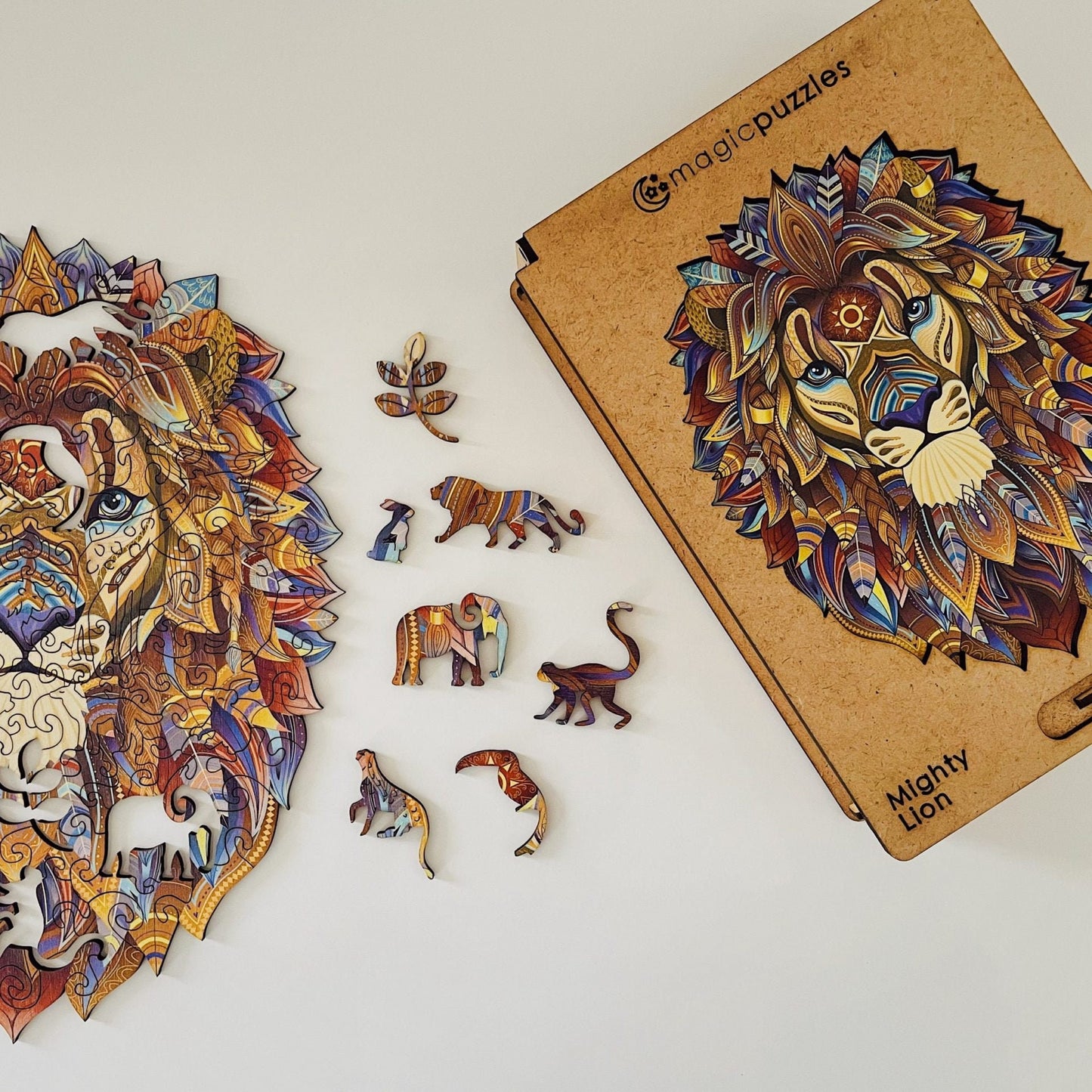 Mighty Lion Wooden Jigsaw Puzzle for Adults and Kids | Laser Cut Premium Wood | Animal Shaped 3D Puzzle Pieces | Unique Gift