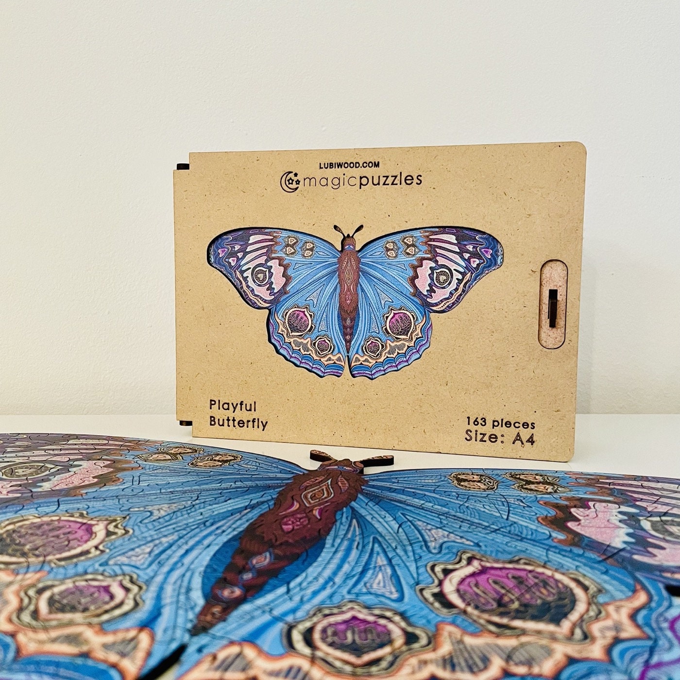 Playful Butterfly Wooden Jigsaw Puzzle for Adults and Kids | Laser Cut Premium Wood | Animal Shaped 3D Puzzle Pieces | Unique Gift