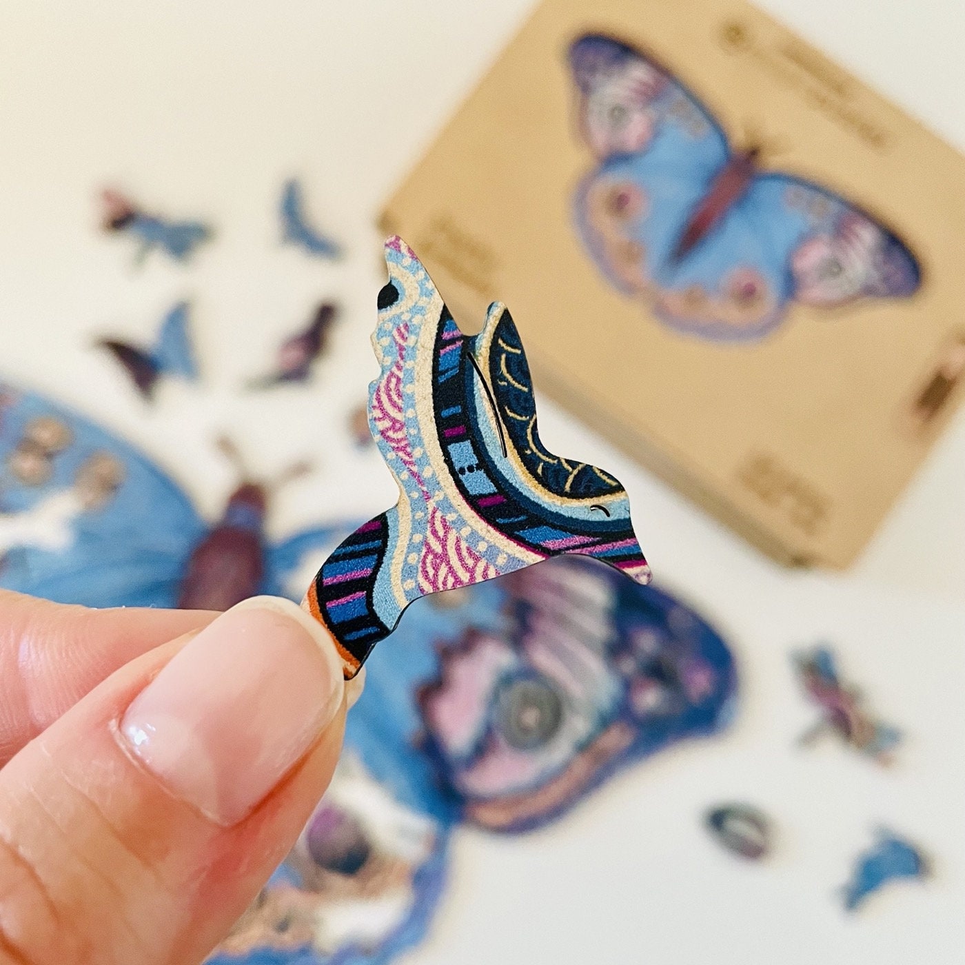 Playful Butterfly Wooden Jigsaw Puzzle for Adults and Kids | Laser Cut Premium Wood | Animal Shaped 3D Puzzle Pieces | Unique Gift