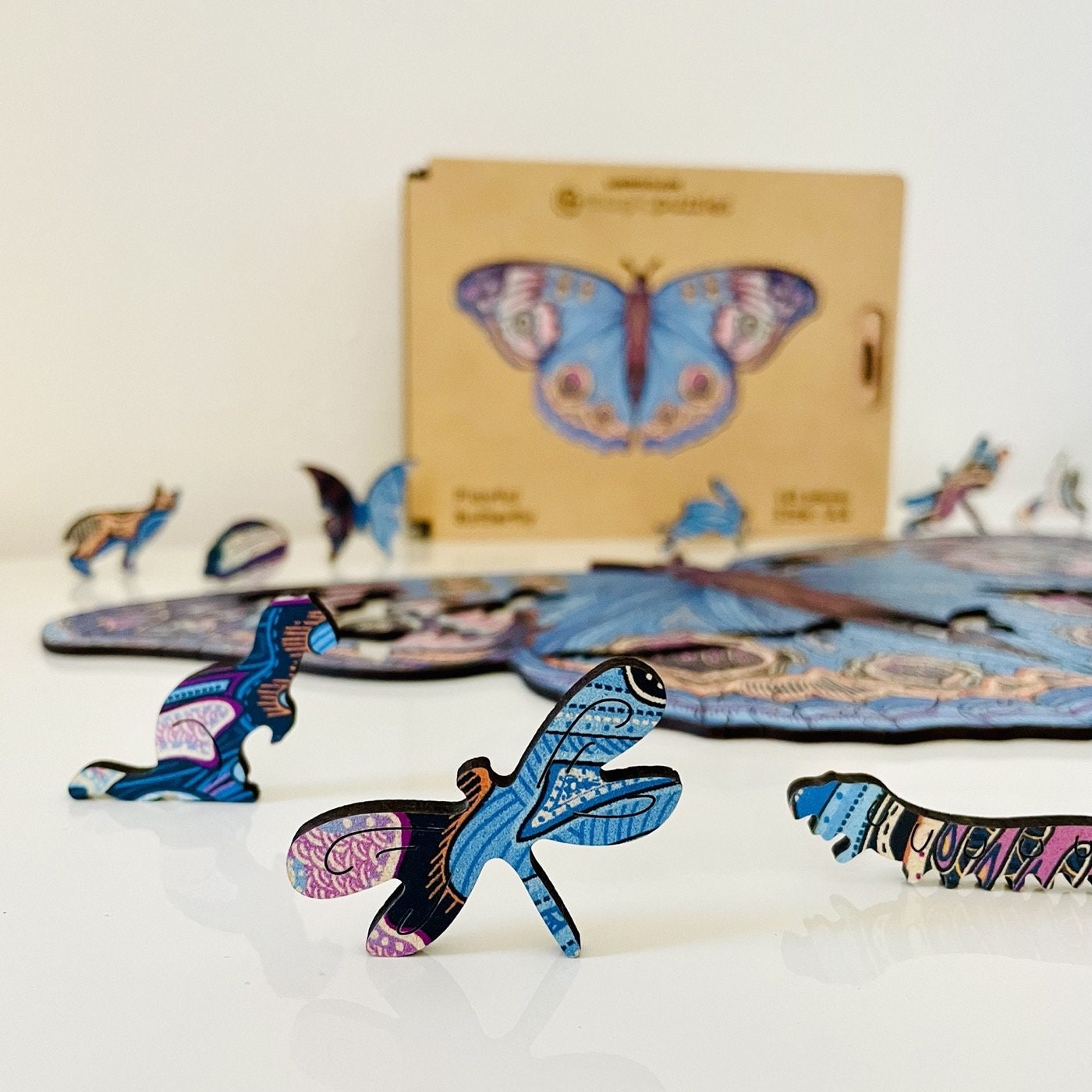 Playful Butterfly Wooden Jigsaw Puzzle for Adults and Kids | Laser Cut Premium Wood | Animal Shaped 3D Puzzle Pieces | Unique Gift