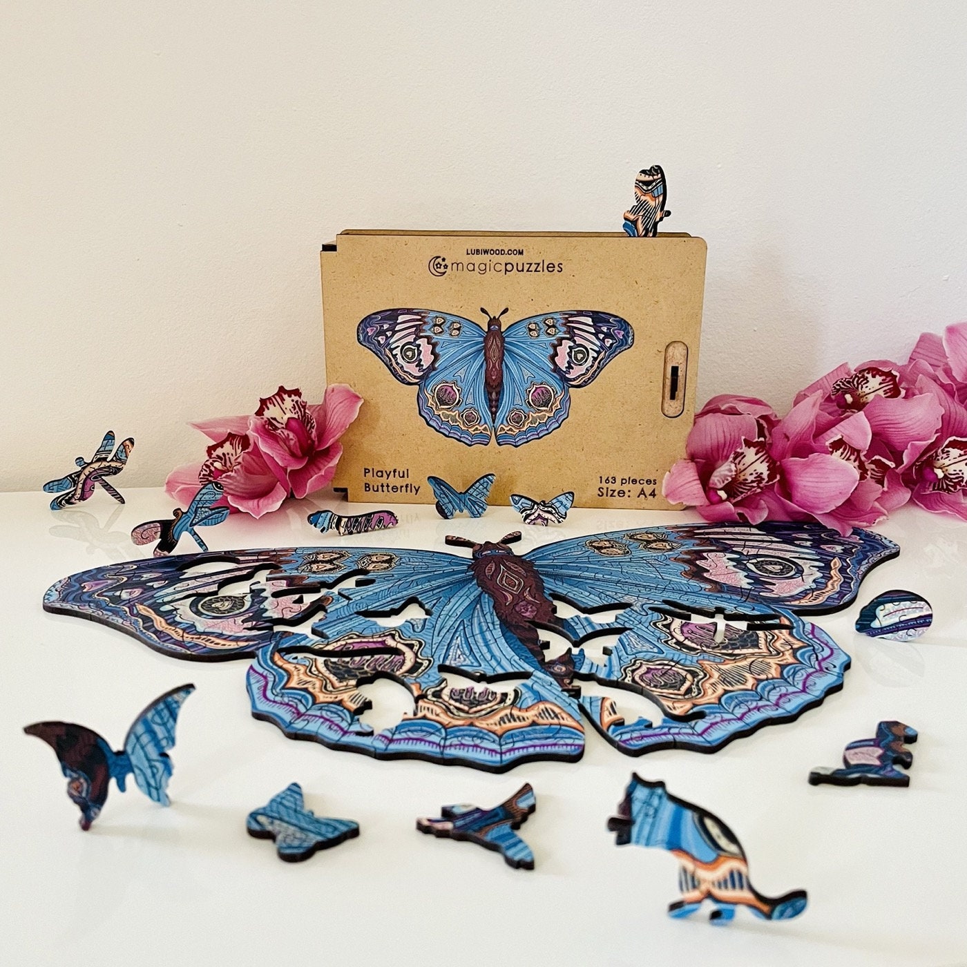 Playful Butterfly Wooden Jigsaw Puzzle for Adults and Kids | Laser Cut Premium Wood | Animal Shaped 3D Puzzle Pieces | Unique Gift