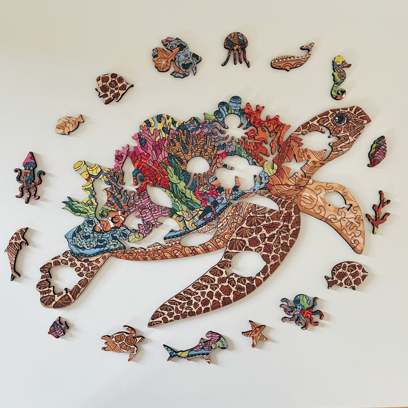 Pacific Turtle Wooden Jigsaw Puzzle for Adults and Kids | Laser Cut Premium Wood | Animal Shaped 3D Puzzle Pieces | Unique Gift