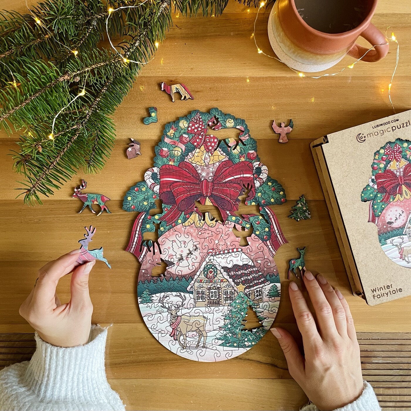 Winter Fairytale Wooden Jigsaw Puzzle for Adults and Kids | Laser Cut Premium Wood | Animal Shaped 3D Puzzle Pieces | Unique Gift