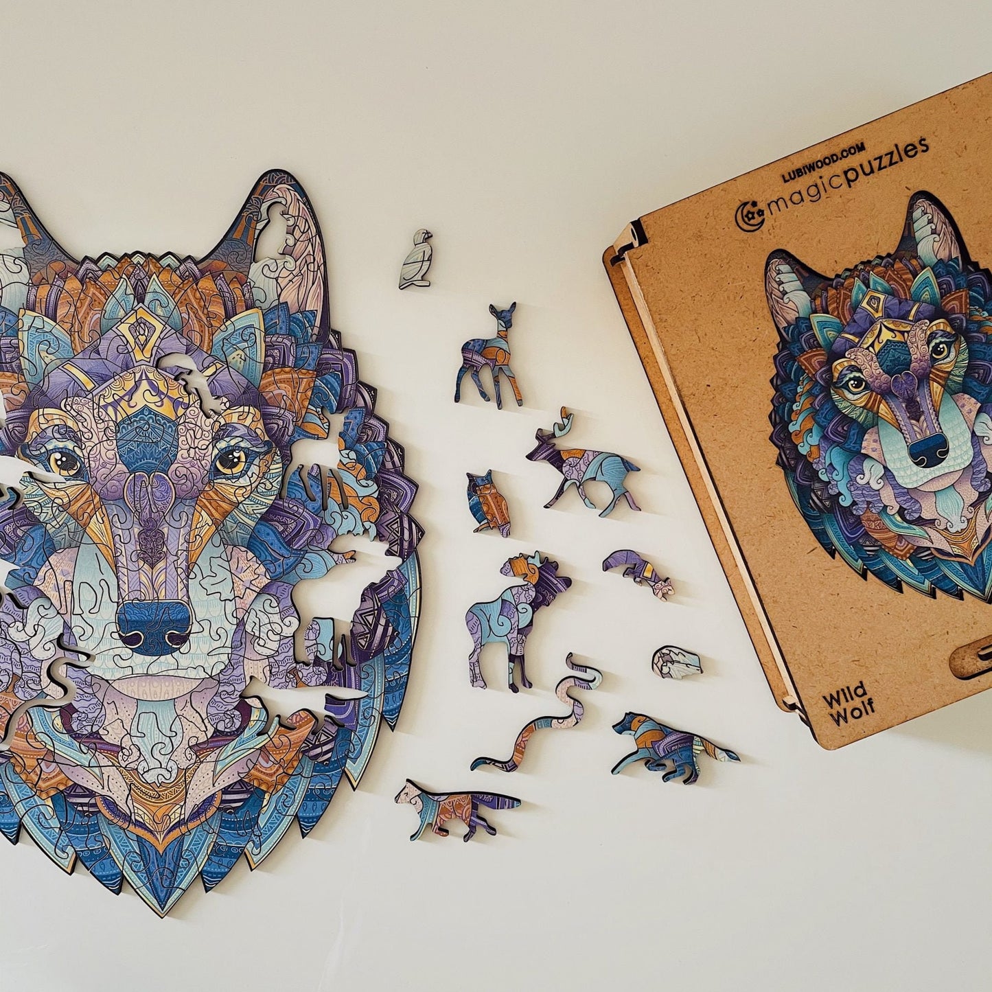 Wild Wolf Wooden Jigsaw Puzzle for Adults and Kids | Laser Cut Premium Wood | Animal Shaped 3D Puzzle Pieces | Unique Gift