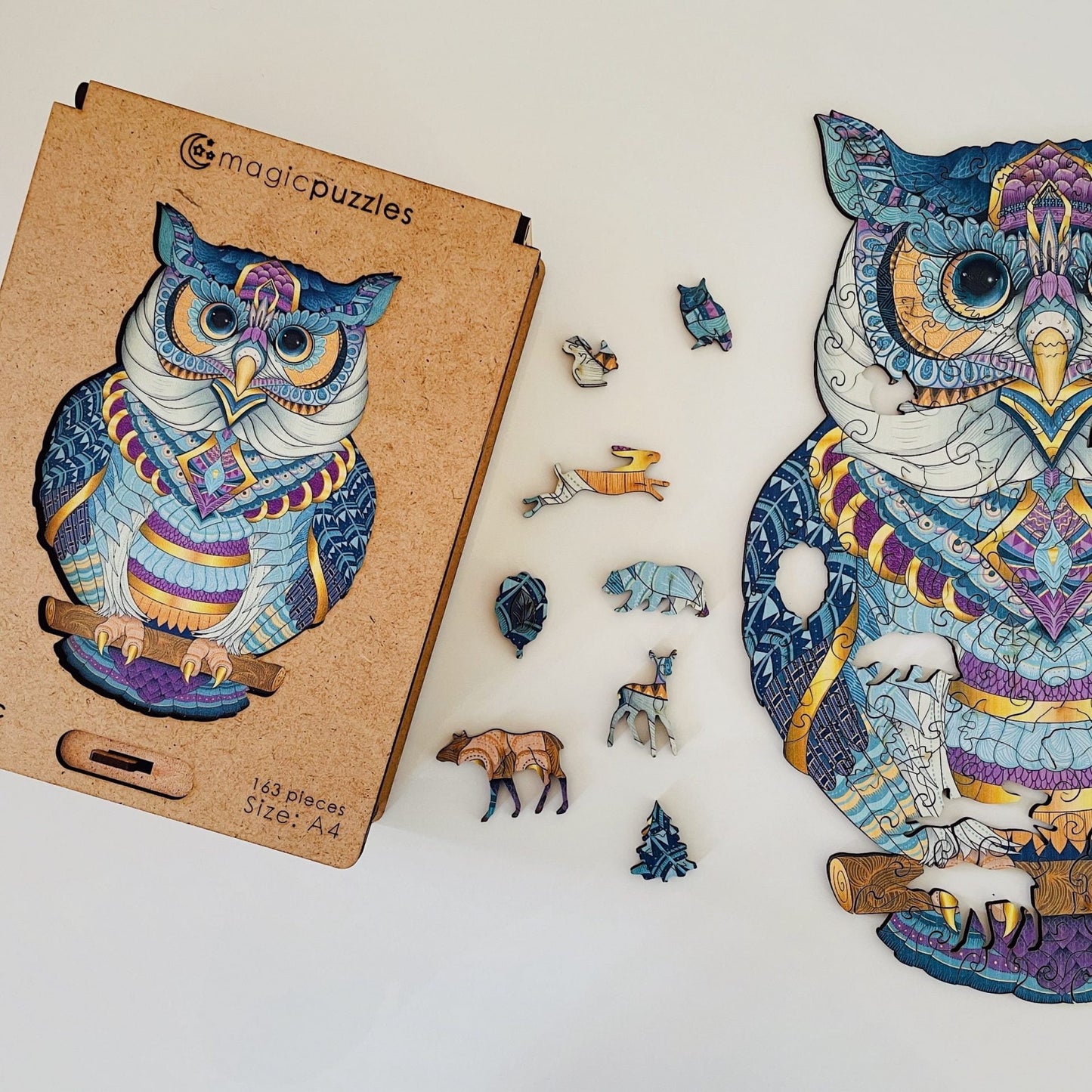 Cosmic Owl Wooden Jigsaw Puzzle for Adults and Kids | Laser Cut Premium Wood | Animal Shaped 3D Puzzle Pieces | Unique Gift