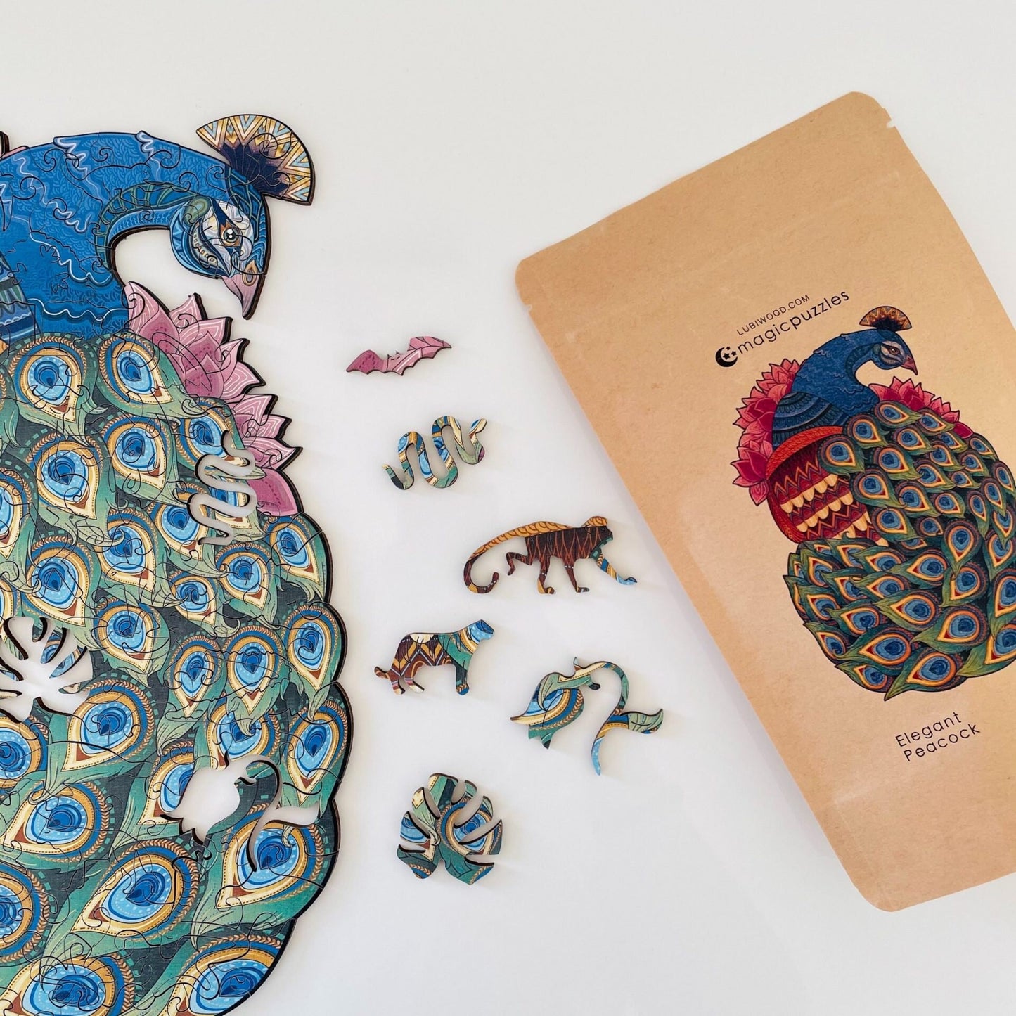 Elegant Peacock Wooden Jigsaw Puzzle for Adults and Kids | Laser Cut Premium Wood | Animal Shaped 3D Puzzle Pieces | Unique Gift