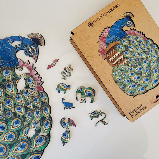 Elegant Peacock Wooden Jigsaw Puzzle for Adults and Kids | Laser Cut Premium Wood | Animal Shaped 3D Puzzle Pieces | Unique Gift