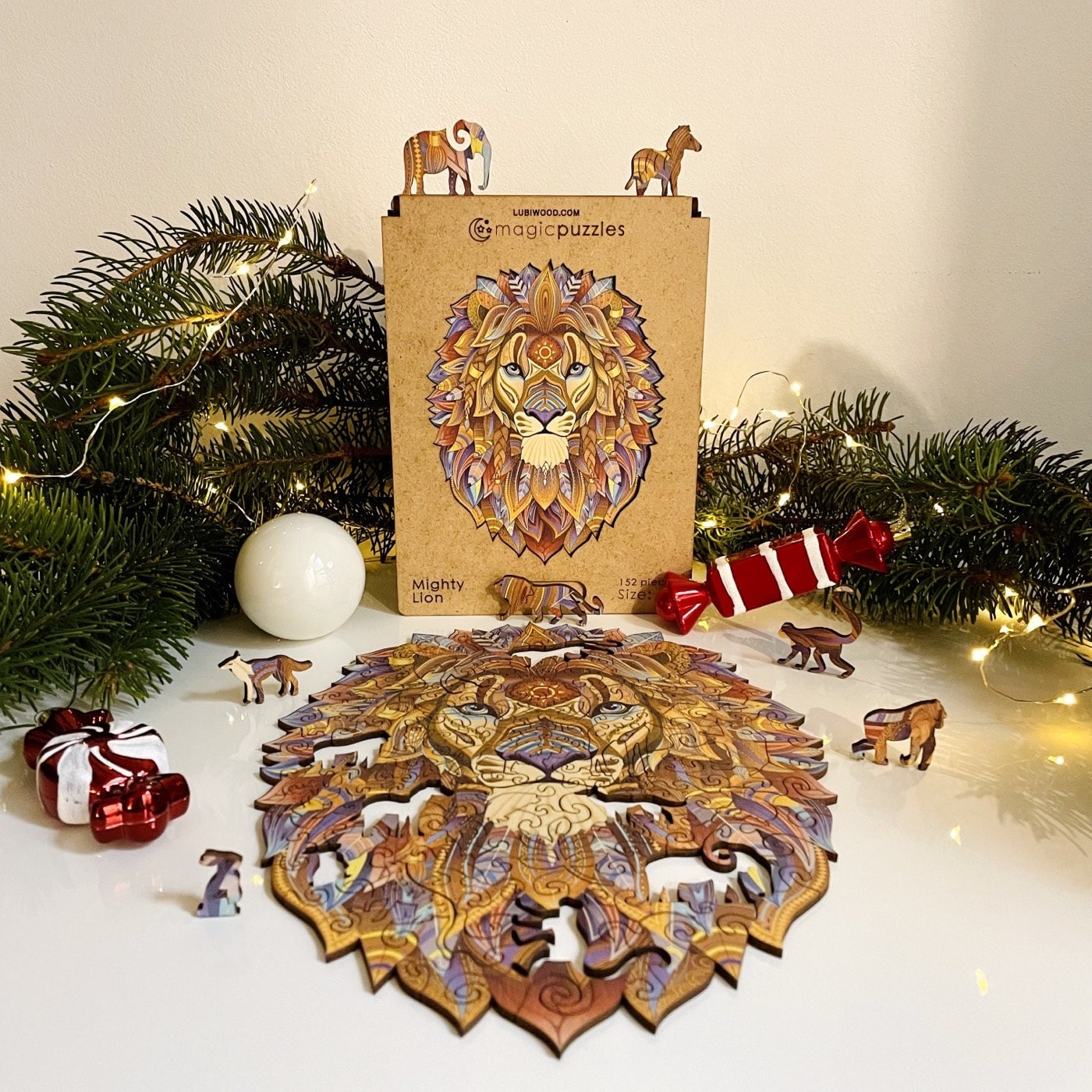 Mighty Lion Wooden Jigsaw Puzzle for Adults and Kids | Laser Cut Premium Wood | Animal Shaped 3D Puzzle Pieces | Unique Gift