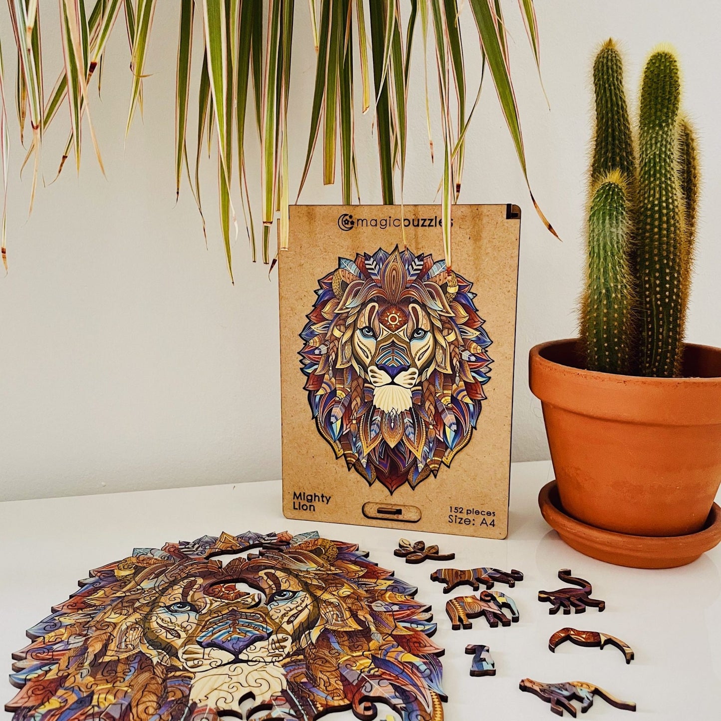 Mighty Lion Wooden Jigsaw Puzzle for Adults and Kids | Laser Cut Premium Wood | Animal Shaped 3D Puzzle Pieces | Unique Gift