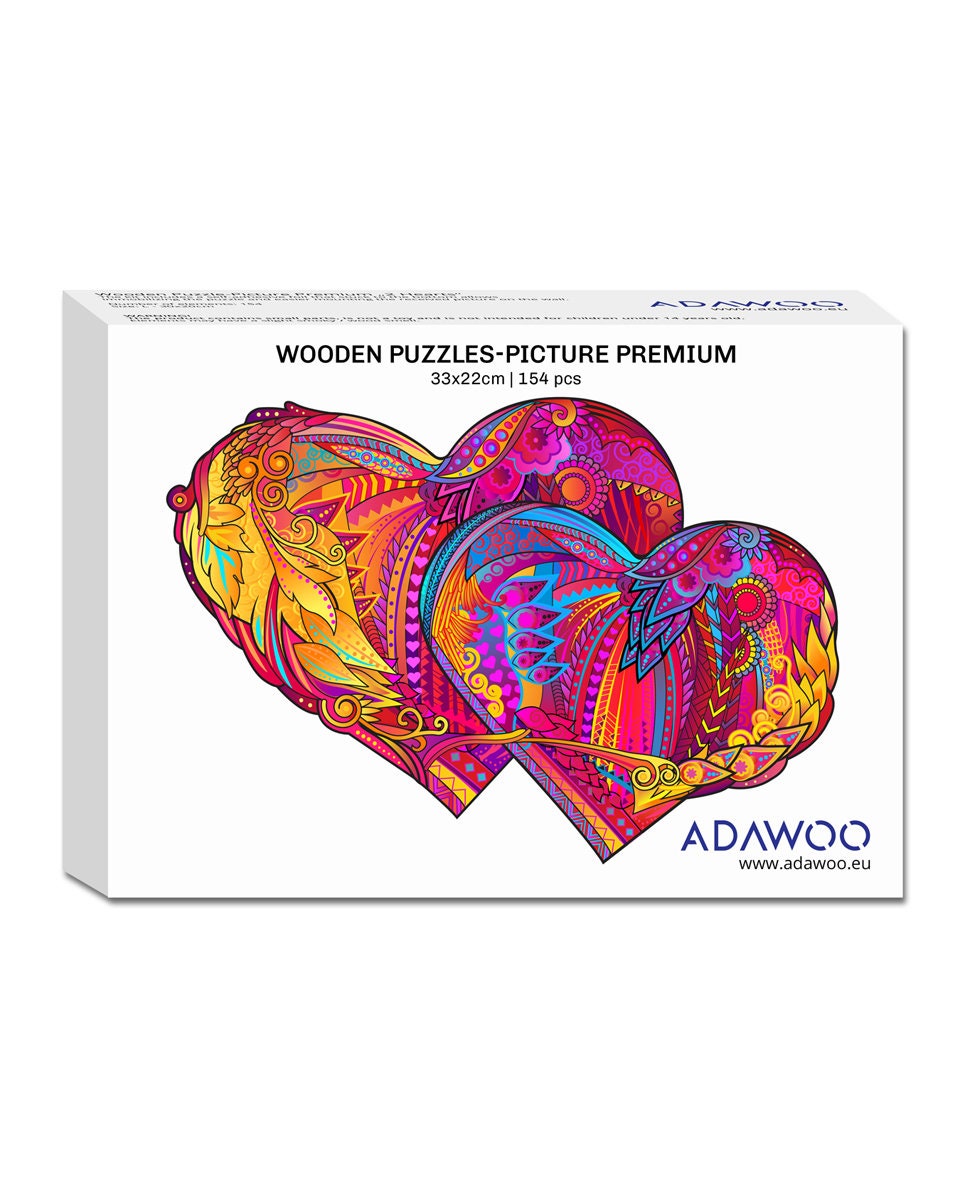 Wooden Puzzle Jigsaw Premium 2 Hearts by Adawoo