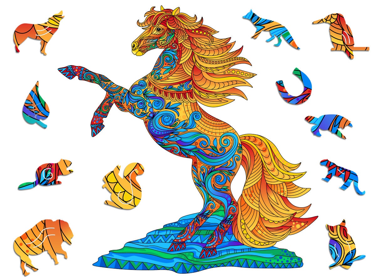 Wooden Puzzle Jigsaw Premium Horse by Adawoo