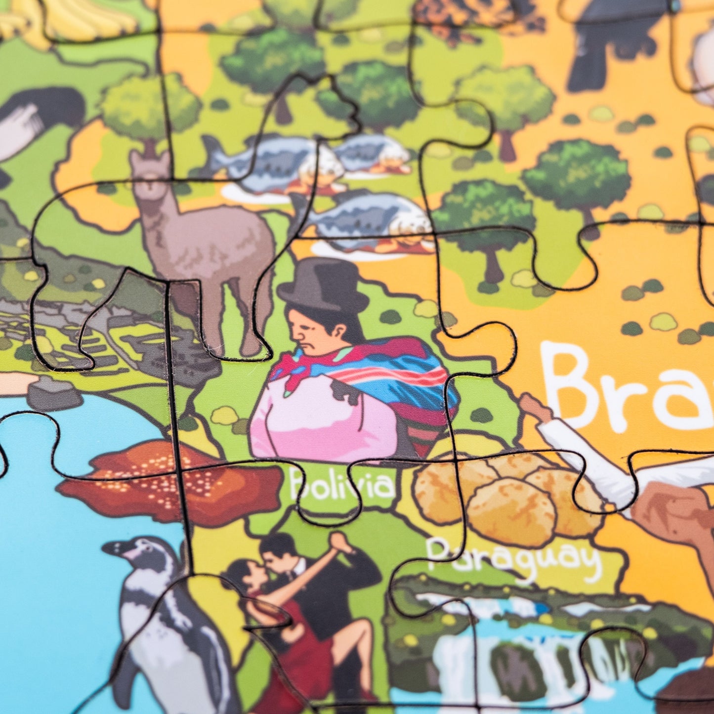 America Continent Map Wooden Jigsaw Puzzle, Educational Illustrated Map Puzzle for Children, Food Cultural Trademark, Kids Wood Board Games