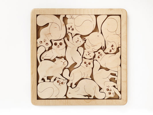 Wooden Cats Set Kids Puzzle | Free Personalization | Jigsaw Puzzle | Eco Birthday Kids Gift | Educational toys for Kid | Montessori toys