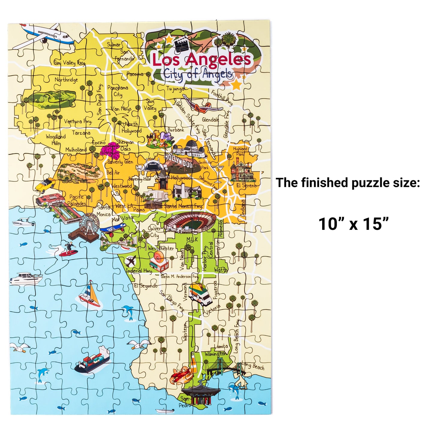 Los Angeles Map Wooden Jigsaw Puzzle for Children, Hollywood City Map Puzzle, California State Map Board Games.