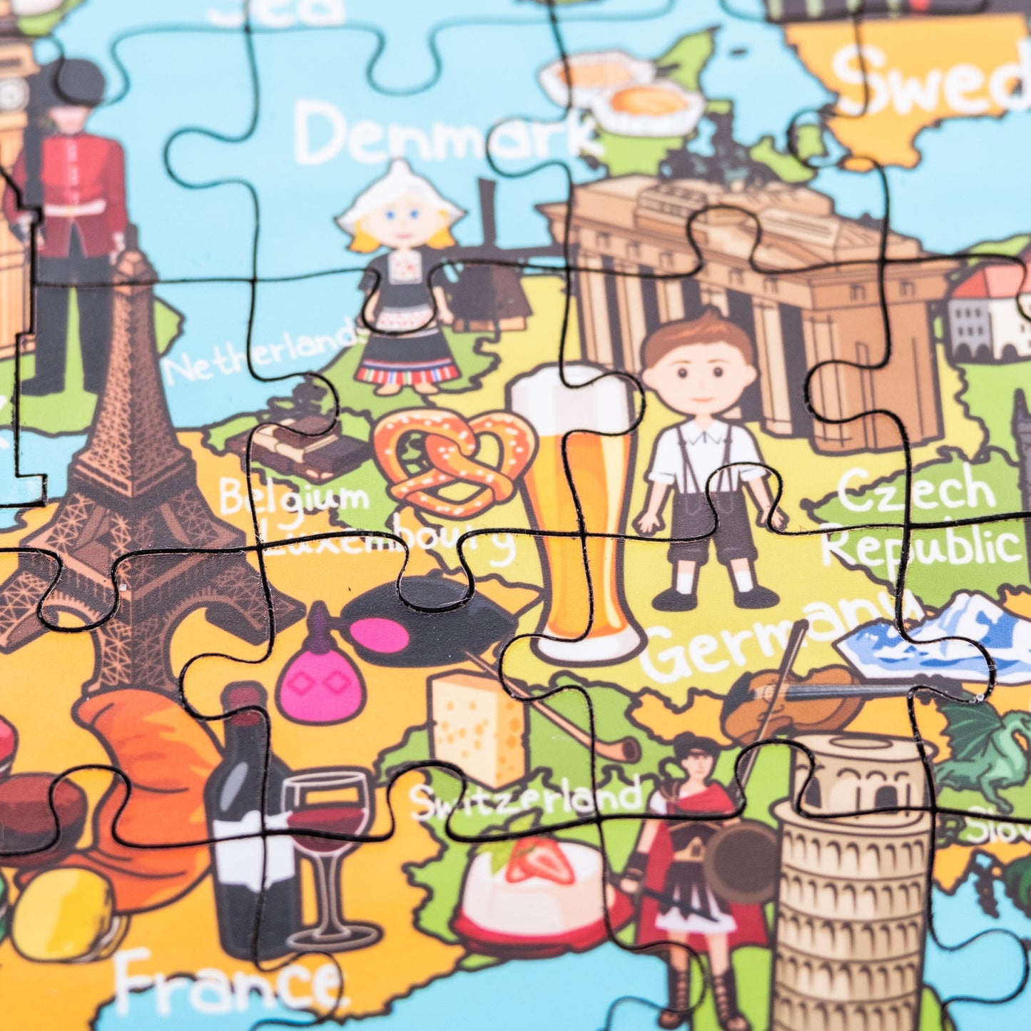 Europe Map Wooden Jigsaw Puzzle, Montessori Map Puzzle for Preschool and Elementary Kids, Holiday Gift Ideas, Educational Wood Board Games