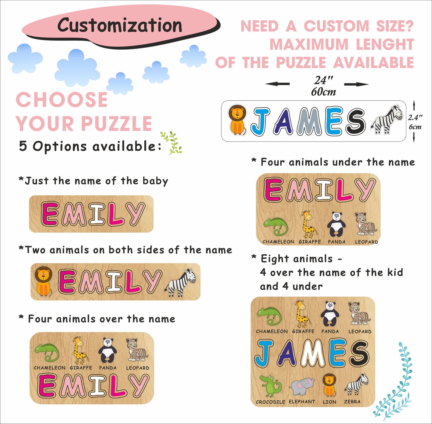 Personalized Photo Puzzle for Baby Girl or Baby Boy | Wooden Name Puzzle with Family Pictures Colorful | Birthday, Baby Shower, Christmas