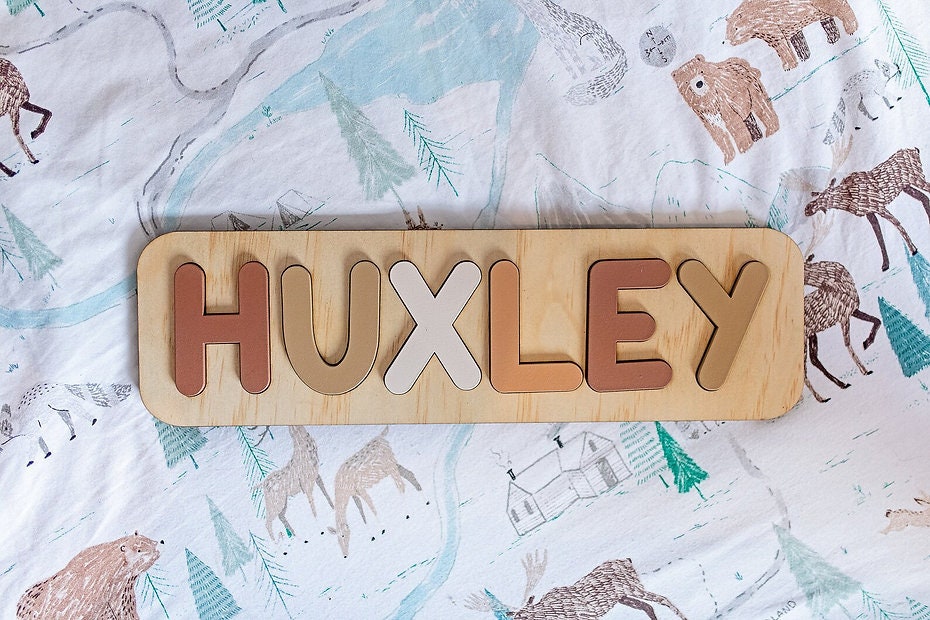 Boho Personalized Wooden Name Puzzle, Baby Gift, Nursery Decor, Browns, Kids puzzle, Wood puzzle, 1st Birthday Gift Name Puzzle, Jigsaw