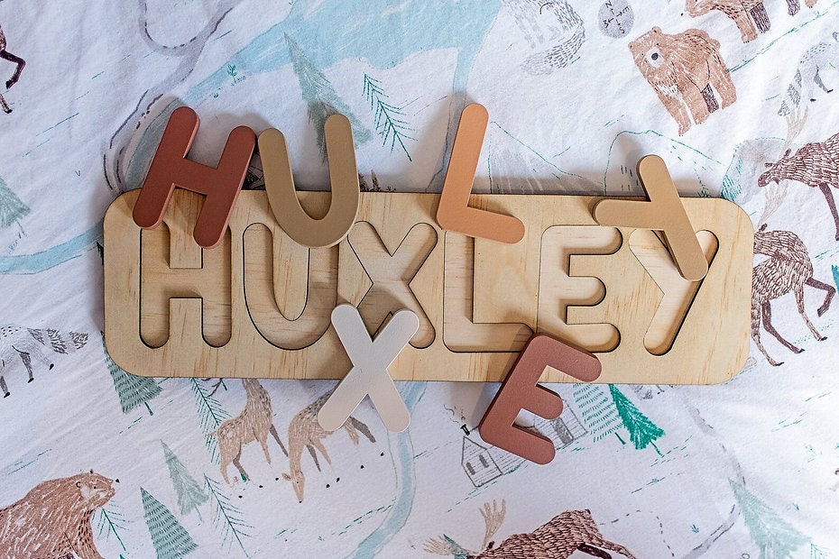 Boho Personalized Wooden Name Puzzle, Baby Gift, Nursery Decor, Browns, Kids puzzle, Wood puzzle, 1st Birthday Gift Name Puzzle, Jigsaw