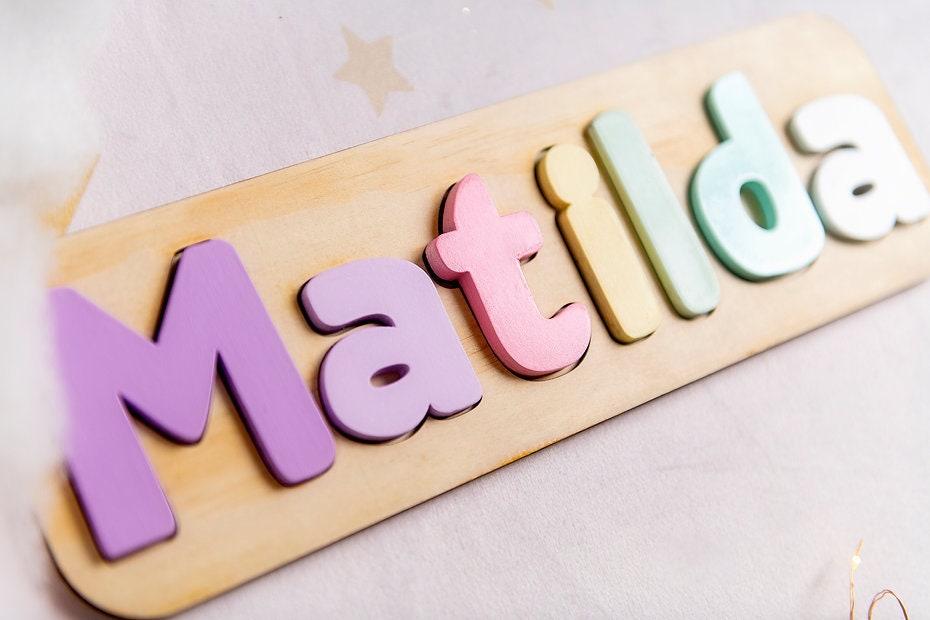 Patel Rainbow Personalised Wooden Name Puzzle, Baby Gift, Nursery Decor, Kids puzzle, Wood puzzle, 1st Birthday Gift Name Puzzle, Jigsaw