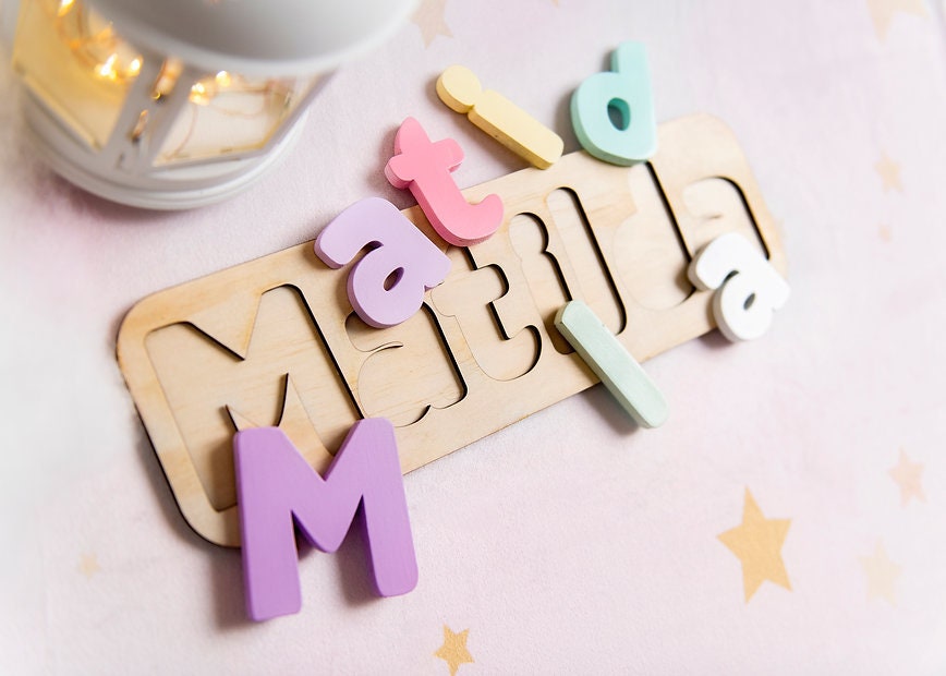 Patel Rainbow Personalised Wooden Name Puzzle, Baby Gift, Nursery Decor, Kids puzzle, Wood puzzle, 1st Birthday Gift Name Puzzle, Jigsaw