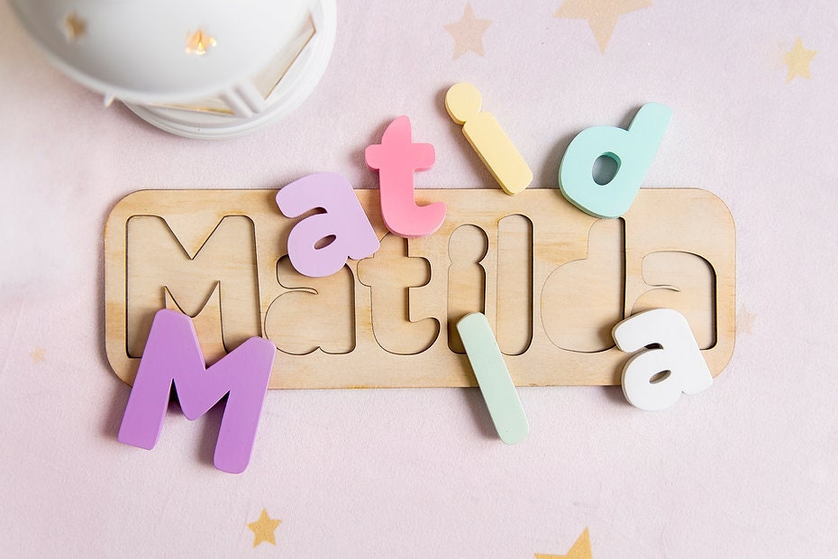 Patel Rainbow Personalised Wooden Name Puzzle, Baby Gift, Nursery Decor, Kids puzzle, Wood puzzle, 1st Birthday Gift Name Puzzle, Jigsaw