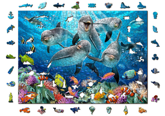 Wooden Jigsaw Puzzle 200, 500+5, 750, 1000+10 pieces "Happy Dolphins" | Family gift |  Wooden City | Birthday gift