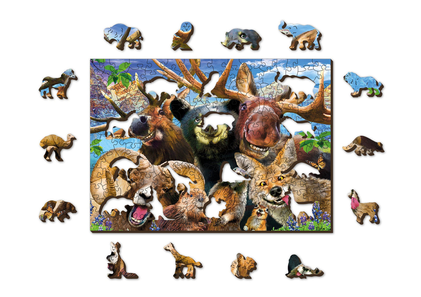 Wooden Jigsaw Puzzle  Into The Woods 500 pcs Wolf Bear Deer Kids Adults Colorful Unique Unusual Shaped Pieces Wooden.City