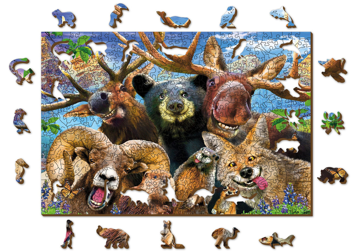 Wooden Jigsaw Puzzle  Into The Woods 500 pcs Wolf Bear Deer Kids Adults Colorful Unique Unusual Shaped Pieces Wooden.City