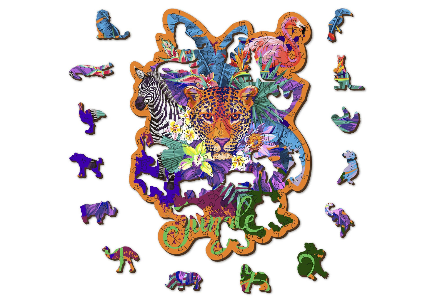 Wooden Jigsaw Puzzle "Jungle Wildlife" 155, 300 pcs Unique Unusual Animal Shaped Pieces Mosaic Kids Adults Wooden City