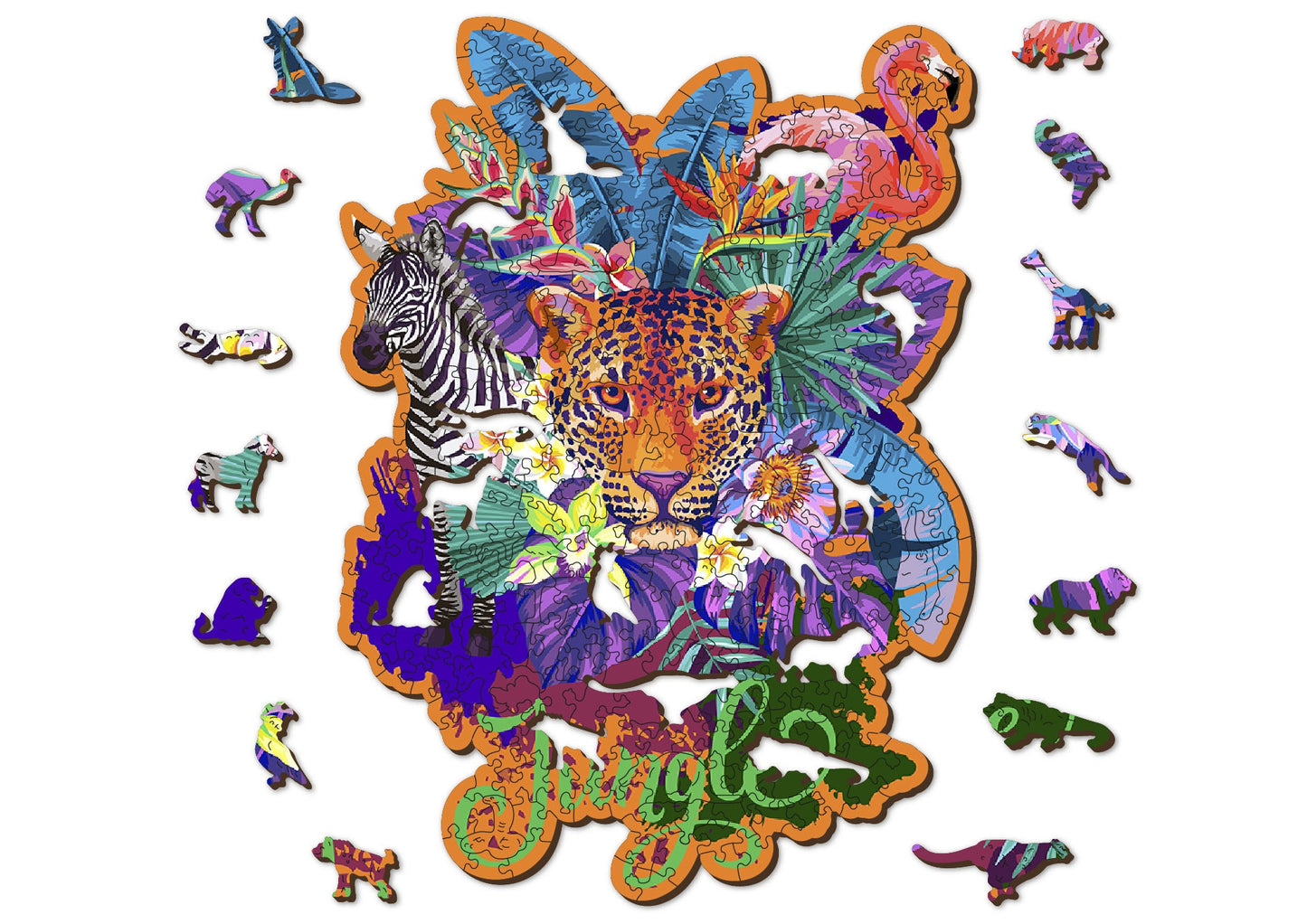 Wooden Jigsaw Puzzle "Jungle Wildlife" 155, 300 pcs Unique Unusual Animal Shaped Pieces Mosaic Kids Adults Wooden City