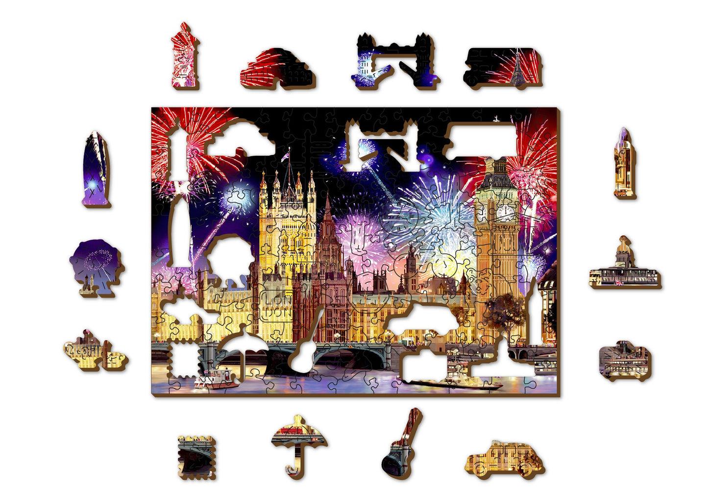 Wooden Jigsaw Puzzle "London By Night" 150, 300, 500 pcs Puzzle Of Scenic Palace Of Westminster Unique Pieces Kids Adults Wooden City